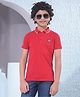 CRIMSOUNE CLUB Cotton Woven Half Sleeves Typography Printed Polo Tee - Red