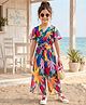 OLLINGTON ST. Co-ords Set Of Woven Floral Printed Georgette Half Sleeves Top & Culottes  -Multicolour