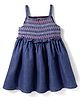 Babyhug Woven Sleeveless Solid Denim Frock With Smock Detailing - Blue