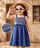 Babyhug Woven Sleeveless Solid Denim Frock With Smock Detailing - Blue