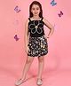 Cutecumber Woven Sleeveless Stone Embellished Floral Embroidered Applique Detailed Top & Skirt Set - Black