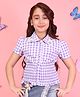 Cutecumber Cotton Blend  Woven Half Sleeves  Floral Embroidered Checked Shirt Styled Top - Purple