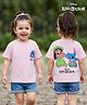 Bonfino Disney Single Jersey Knit Half Sleeves T-Shirt With Lilo N Stitch Front & Back Graphics - Light Pink