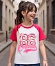 Pine Kids Cotton Knit Raglan Sleeves Oversized T-Shirt With Text & Floral Print - Multicolor