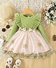 tior Woven Full Sleeves Floral Embroidered & Frill Detailed Dress - Green