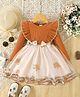 tior Woven Full Sleeves Floral Embroidered & Frill Detailed Dress - Orange
