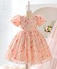tior Net Woven Half Sleeves Floral Printed Dress - Peach