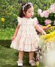 tior Net Woven Half Sleeves Floral Printed Dress - Off White