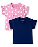Honeyhap Premium Cotton Knit Frill Sleeves Polka Dot & Solid Colour Tops with Bio Finish Pack of 2 - Pink & Navy
