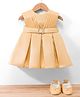 Blabber Sleeveless Shimmer & Stone Embellished Metal Applique Detailed Knee Length Pleated Dress With Booties - Mustard