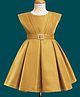 Blabber Sleeveless Stone Embellished Buckle Detailed Knee Length Pleated Dress - Mustard