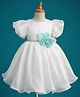 Blabber Half Frill Sleeves Beads Embellished Floral Applique Detailed Knee Length Dress - Sea Green