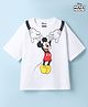 Pine Kids Disney Single Jersey Knit Drop Shoulder Sleeves T-Shirt With Mickey Mouse Graphics - White