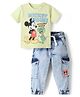 Babyoye Disney Single Jersey Knit Half Sleeves T-Shirt & Denim Jeans Set With Mickey Mouse Graphics - Multicolor
