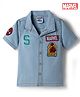 Pine Kids Marvel Cotton Woven Half Sleeves Denim Shirt With Spider Man Graphic With Badge Detailing - Blue