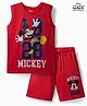 Pine Kids Disney Single Jersey Knit Sleeveless T-Shirt & Shorts Set with Mickey Mouse Graphics - Red