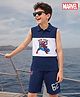 Pine Kids Marvel 100% Cotton Knit Sleeveless Tank Collar Neck T-Shirt & Shorts Set With Spider Man Graphic - Navy Blue & White