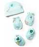 Babyhug 100% Cotton Knit Bear Printed Cap Mittens & Booties Set Multicolor - Diameter 10 cm