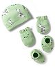 Babyhug 100% Cotton Knit Zebra Printed Cap Mittens & Booties Set Light Green - Diameter 17 cm