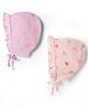 Babyhug 100% Cotton Knit Strawberry & Floral Printed Caps With Knot Pack Of 2 Multi Color - Diameter 16.5 cm