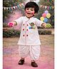 Vastramay Cotton Woven Holi Theme Full Sleeves Happy Holi Text Printed Angrakha Styled Kurta & Dhoti Set - White