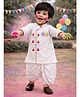 Vastramay Cotton Woven Holi Theme Full Sleeves Holi Text Printed Angrakha Styled Kurta & Dhoti Set - White