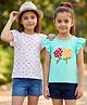 Honeyhap Premium 100% Cotton Knit with Bio Finish Half Sleeves Tops with Floral Print Pack of 2 - Bright White & Beach Glass