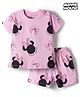 Babyhug Disney Single Jersey Knit Half Sleeves T-Shirt & Shorts Co-ord Night Suit with Minnie Mouse Print - Pink