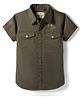 Ruff Poplin Woven Half Sleeves Solid Color Shirt - Olive Green
