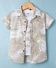 Ruff Cotton Linen Woven Half Sleeves Tropical Theme Shirt with Inner Tee - Cream