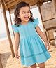 Babyhug Cotton Woven Frill Sleeves Solid Textured Frock With Lace Detailing - Light Blue