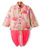 Dapper Dudes Cotton Silk Woven Full Sleeves Floral Printed Kurta With Co-Ordinating Dhoti - Orange