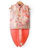 Dapper Dudes Cotton Silk Woven Sleeveless Floral Printed Kurta & Dhoti Set - Orange