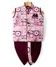 Dapper Dudes Cotton Silk Woven Sleeveless Ethnic Printed Kurta With Co-Ordinating Dhoti Set - Wine