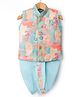 Dapper Dudes Cotton Silk Woven Sleeveless Floral Printed Kurta & Dhoti Set - Light Blue