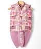 Dapper Dudes Cotton Slik Woven Sleeveless Ethnic Printed Kurta With Co-Ordinating Dhoti Set - Lavender