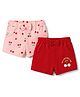 Doodle Poodle 100% Cotton Knit Knee Length Cherry Printed Shorts With Bow Applique Pack of 2 - Red & Pink