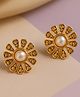 Jewelz Gold-Tone Floral Stud Earrings with Pearl Center (  Stainless Steel )