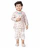 Earth Conscious Cotton Rayon Woven Full Sleeves Floral Printed Kurta & Dhoti Set With Booties & Mala - White