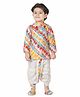 Earth Conscious Cotton Rayon Woven Full Sleeves Striped  Kurta & Dhoti Set With Booties & Mala - Multi Colour
