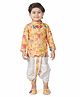 Earth Conscious Cotton Woven Full Sleeves Floral & Elephant Printed Sequins Embroidered  Kurta & Dhoti Set With Booties & Mala - Yellow