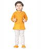 Earth Conscious Cotton Rayon Woven Full Sleeves Abstract Printed Kurta & Pyjama Set With Booties & Mala - Yellow