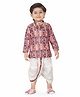 Earth Conscious Cotton Rayon Woven Full Sleeves Abstract Printed Kurta & Dhoti  Set With Booties & Mala - Pink