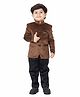 Earth Conscious Velvet Woven Full Sleeves Solid Jacket & Trousers Set - Brown