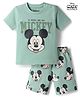 Babyoye Disney Single Jersey Knit Half Sleeves T-Shirts & Shorts Night Suit With Micky Mouse Graphic - Green