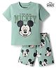 Babyoye Disney Single Jersey Knit Half Sleeves T-Shirts & Shorts Night Suit With Micky Mouse Graphic - Green