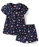 Babyhug Cotton Knit Half Sleeves Strawberry & Hearts Printed Co-Ords Top & Shorts Night Suit - Navy Blue