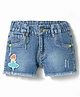 Olio Kids Knit Above Knee Length Denim Shorts with Dancer Patch - Light Blue