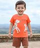 Babyhug Single Jersey Knit Half Sleeves T-Shirt & Shorts Set with Zebra Print - Red & Brown