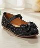 boyz n galz Stone Embellished Bow Applique Detailed Velcro Closure Ballerinas - Black